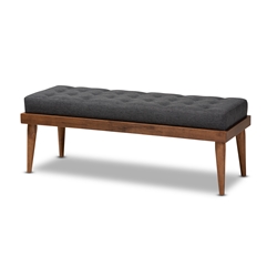 Baxton Studio Linus Mid-Century Modern Dark Grey Fabric Upholstered and Button Tufted Wood Bench